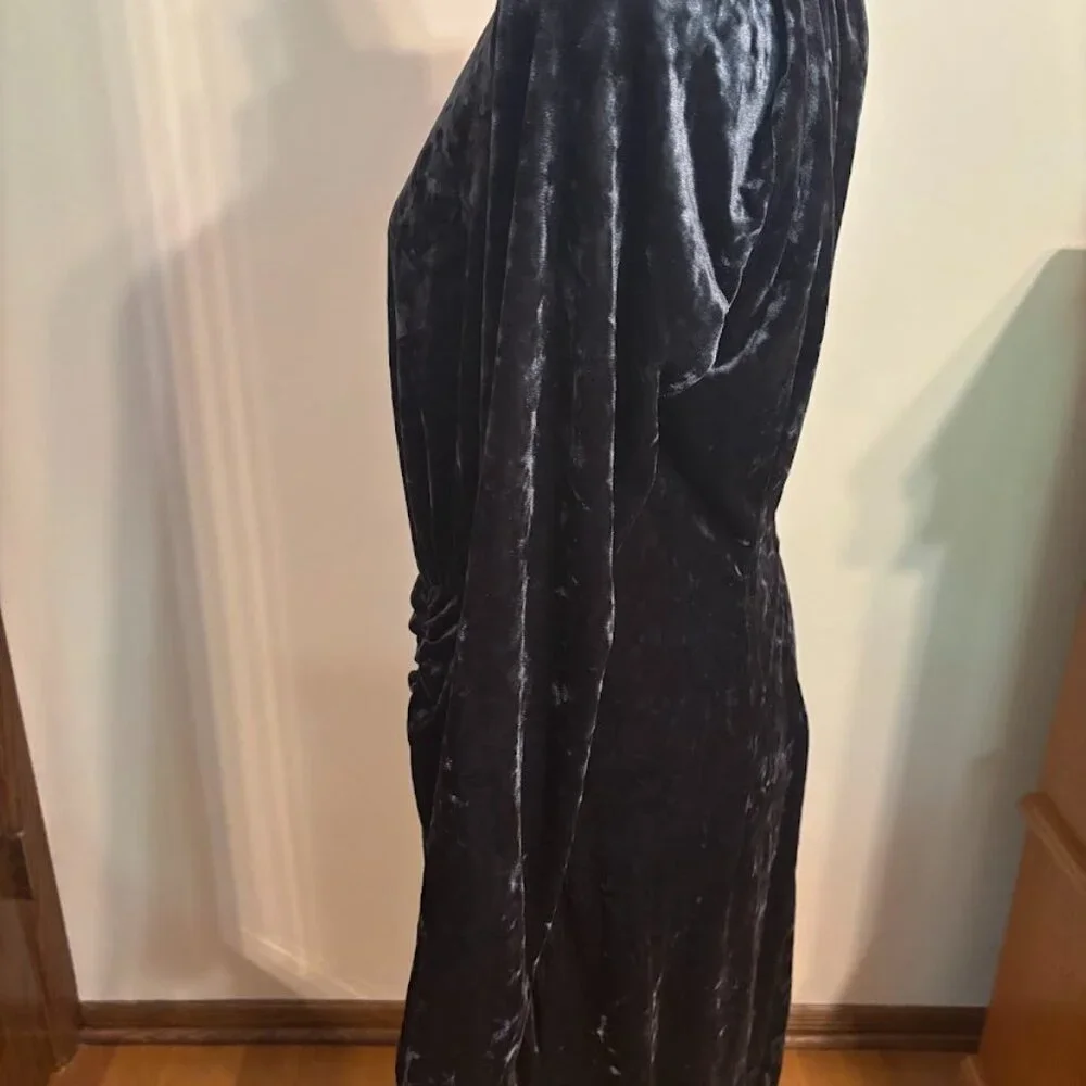 BARDOT Charcoal Black Velvet Dress with Long Sleeves - Size Large - Picture 7 of 11